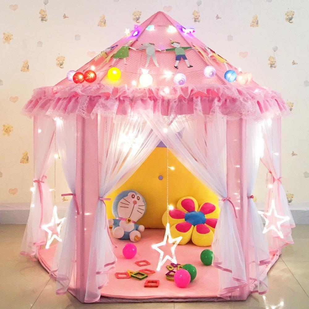 Kids Pop-Up Play Tent Castle Playhouse for Indoor Outdoor Pretend Play Girls Boys Garden Backyard Hideaway with Floor Mat 55 Inches | Thomler