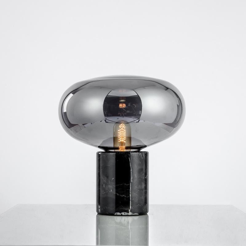 Stone & Glass Table Lamp with Hand-Blown Tinted Shade for Bedroom Nightstand & Living Room Accent Lighting | Modern Elegant Desk Lamp | Thomler