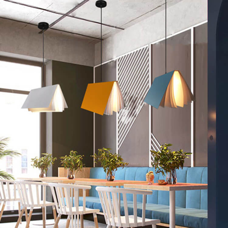 Hardwired Ceiling Pendant Fixture with Open-Book Shade in PVC & Metal for Living Room, Bedroom, Home Office, Reading Nook | Thomler