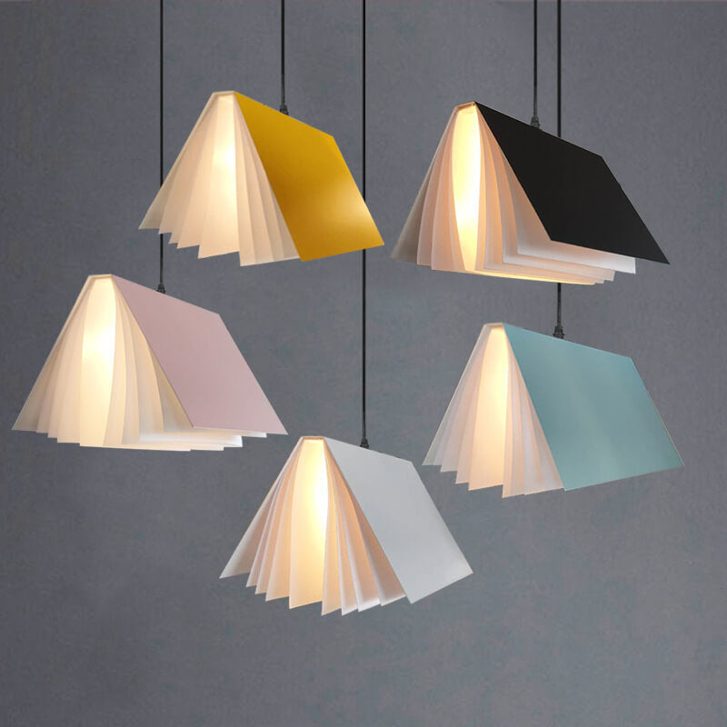 Hardwired Ceiling Pendant Fixture with Open-Book Shade in PVC & Metal for Living Room, Bedroom, Home Office, Reading Nook | Thomler
