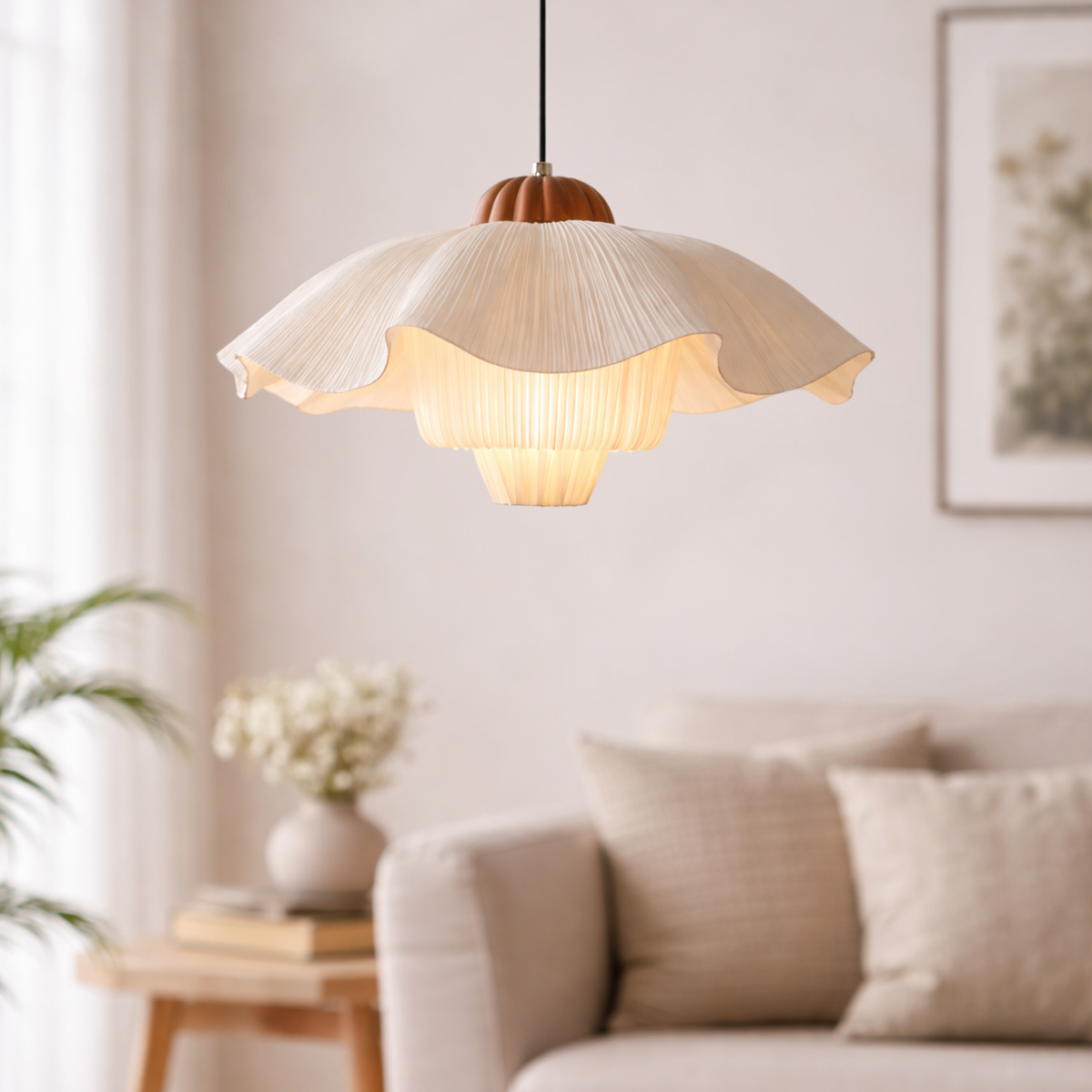 Layered Fabric Bloom Ceiling Fixture – Adjustable Drop Light for Bedroom & Dining Room | Thomler