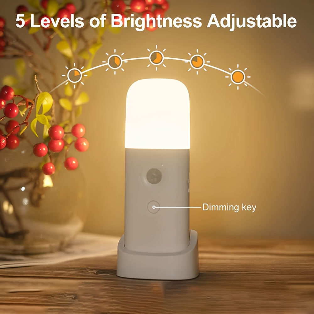 LED Night Light Plastic 15.3 cm Motion Sensor White Bedroom Hallway Wireless Dimmable USB Rechargeable Lamp | Thomler