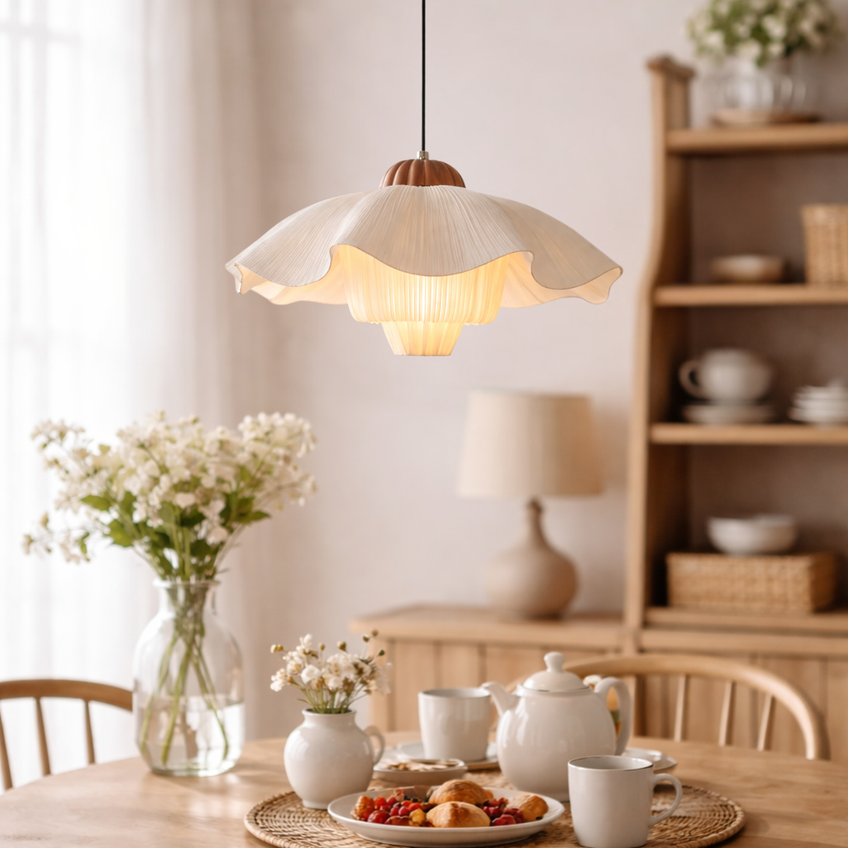 Layered Fabric Bloom Ceiling Fixture – Adjustable Drop Light for Bedroom & Dining Room | Thomler