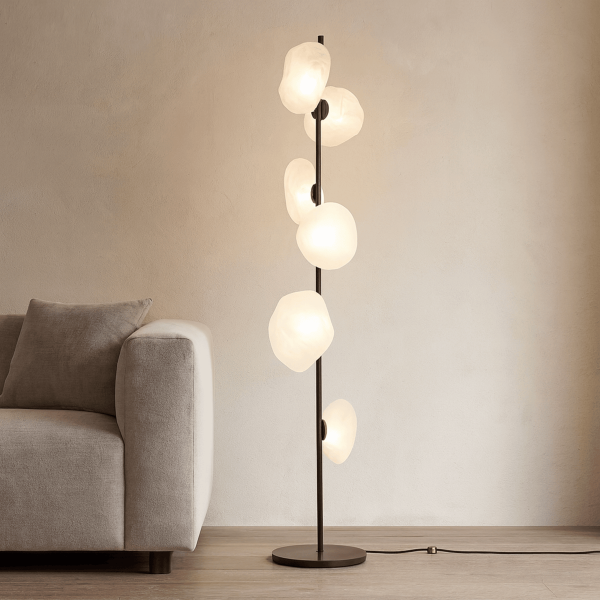Contemporary Glass Shade Standing Lamp with Metal Frame – 6-Light Sculptural Design for Living Room & Bedroom | Thomler