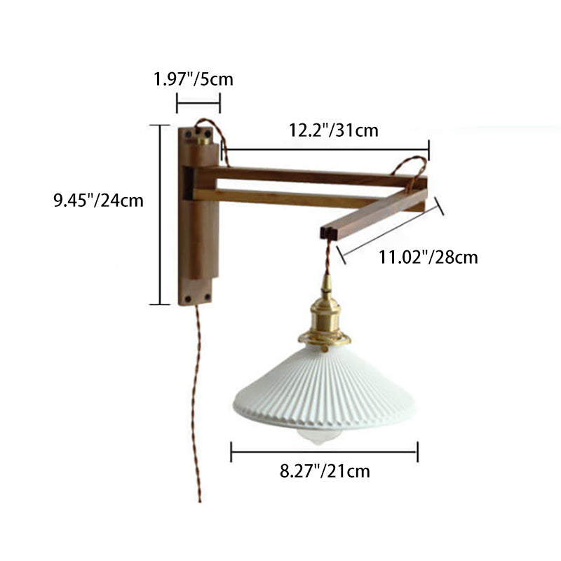 Wall Lamp Glass Wood 8.3 in Foldable LED Living Room Bedroom Hallway Adjustable Modern Lighting | Thomler