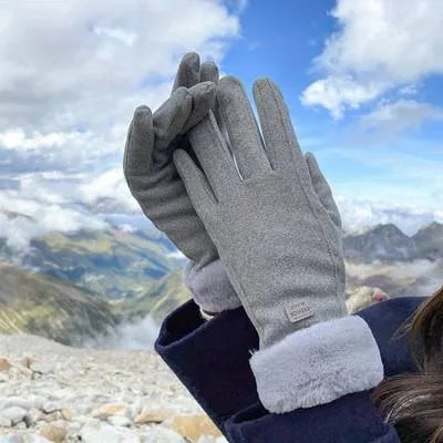 Women's Fleece-Lined Winter Gloves with Faux Fur Cuffs & Heart Accent – Windproof Cold Weather Mittens for Ladies | Thomler