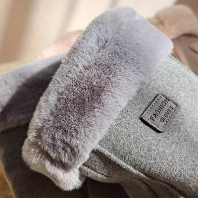 Women's Fleece-Lined Winter Gloves with Faux Fur Cuffs & Heart Accent – Windproof Cold Weather Mittens for Ladies | Thomler