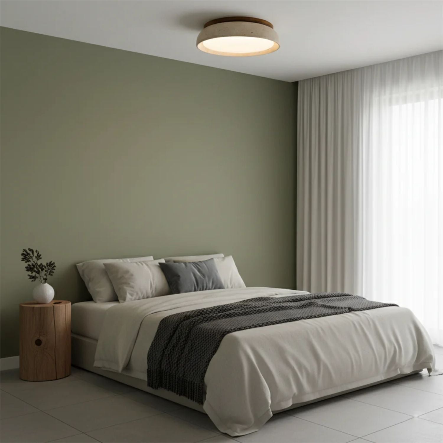 Ceiling Lamp Travertine Wood Integrated LED 3000K Beige Low Ceiling Hallway Bedroom Lighting Scandinavian Flush Mount | Thomler