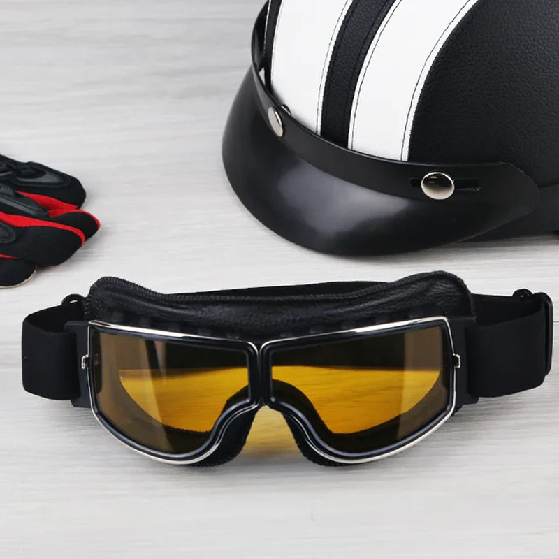 Retro Motorcycle Goggles with Adjustable Strap, UV Protection & Impact-Resistant Polycarbonate Lens for Riding, Cycling & Outdoor Use | Thomler