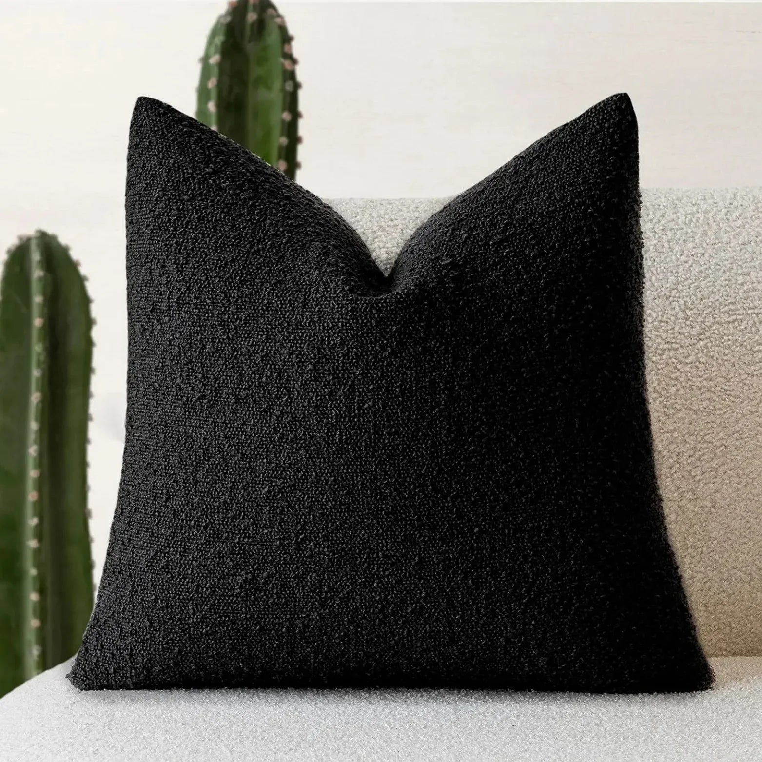 Cushion Cover Bouclé Fabric 45.0 cm x 45.0 cm Neutral Sofa Bed Decorative Throw Pillow Case Minimalist Living Room Accent | Thomler