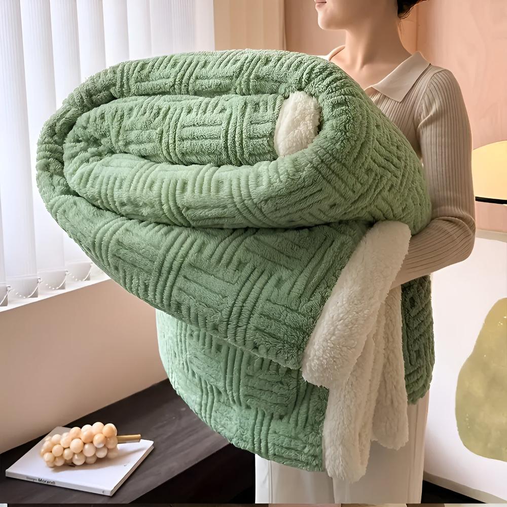 Double-Sided Fleece Throw Blanket with Textured Weave Pattern – Heavyweight Winter Warmth for Bed, Couch & Outdoor Use | Thomler