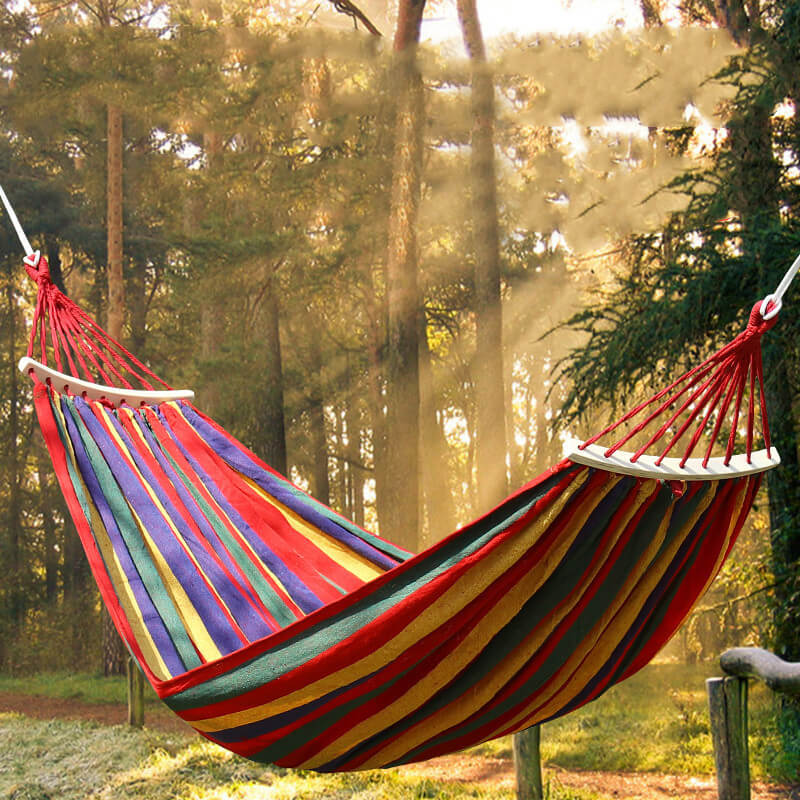 Hammock Cotton Blend 260.0 cm Portable Garden Balcony Camping Relaxation Swing Bed With Storage Bag Anti Tilt Design | Thomler