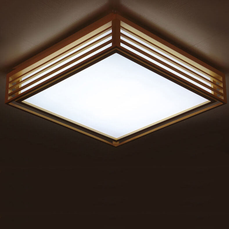 Flush Mount Ceiling Light Wood Acrylic 13.8 in LED Beige White Modern Bedroom Living Room Dining Room Lighting | Thomler