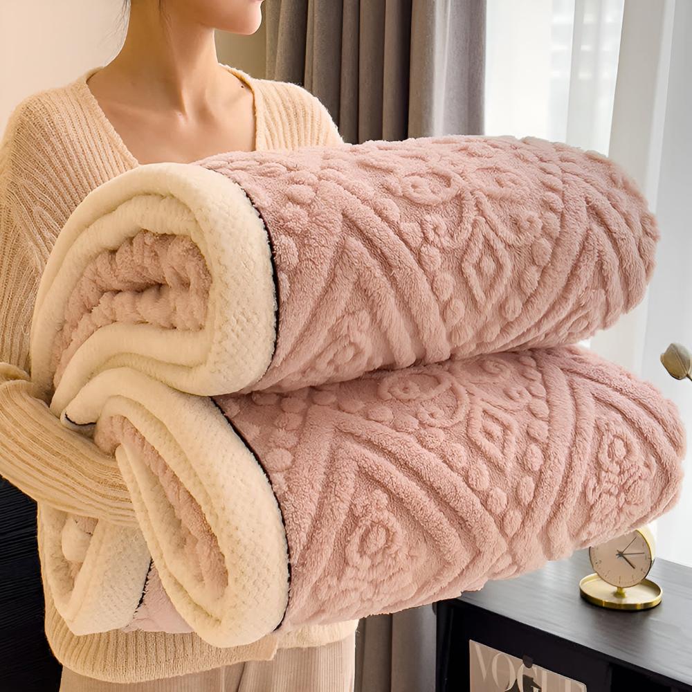 Carved Plush Throw with Sherpa Backing – Double-Sided Knit Blanket for Bed, Couch & Travel | Thomler