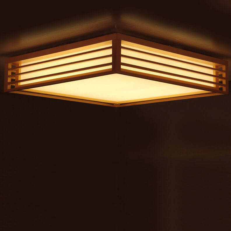 Flush Mount Ceiling Light Wood Acrylic 13.8 in LED Beige White Modern Bedroom Living Room Dining Room Lighting | Thomler