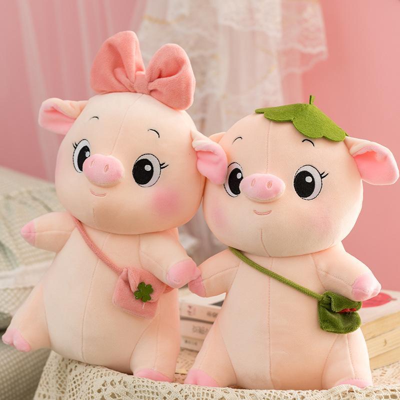 Adorable Pig Stuffed Animal Soft Plush Toy with Bow or Leaf Detail 20 Inch Huggable Companion for Kids Toddlers Adults Bedroom Decor | Thomler
