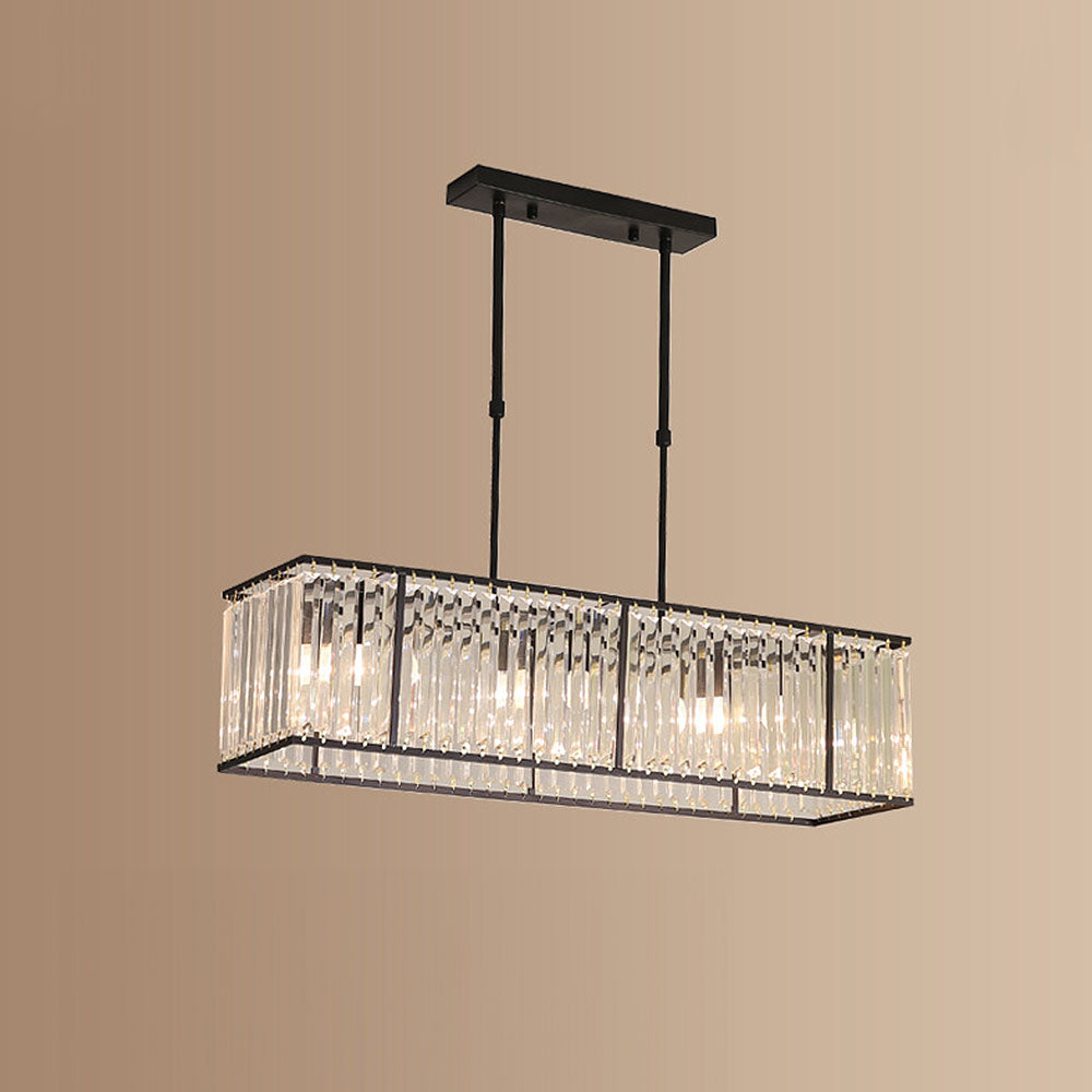 Rectangular Hanging Chandelier with Glass Gem Details for Dining Room & Island | Thomler