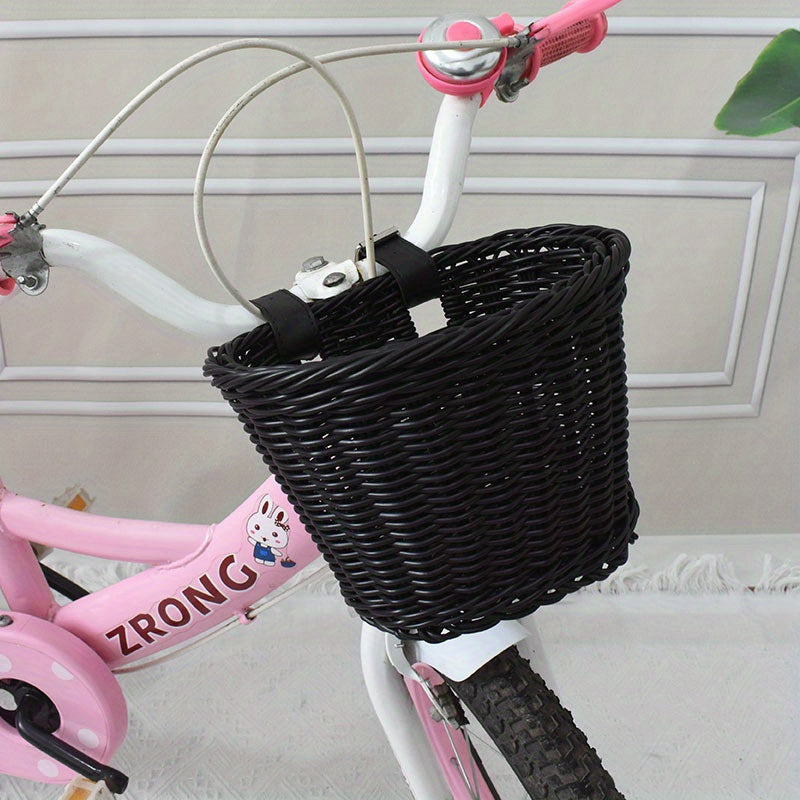 Bicycle Basket Plastic Wicker Pink Handlebar Rear Mounted Kids Bike Storage Carrier Organizer | Thomler