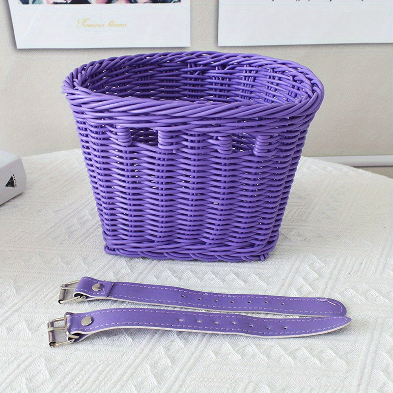 Bicycle Basket Plastic Wicker Pink Handlebar Rear Mounted Kids Bike Storage Carrier Organizer | Thomler