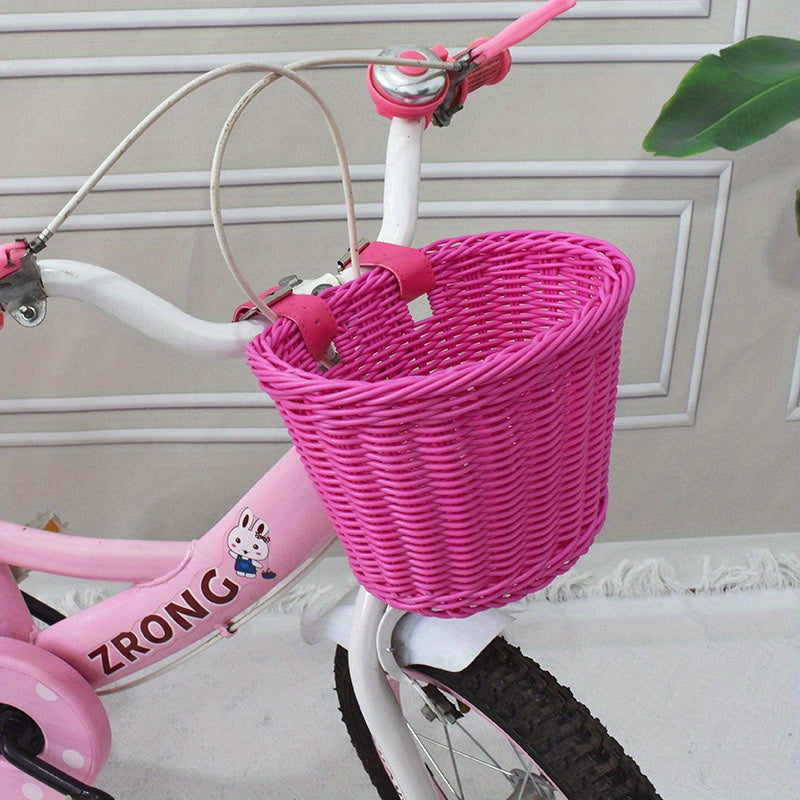 Bicycle Basket Plastic Wicker Pink Handlebar Rear Mounted Kids Bike Storage Carrier Organizer | Thomler