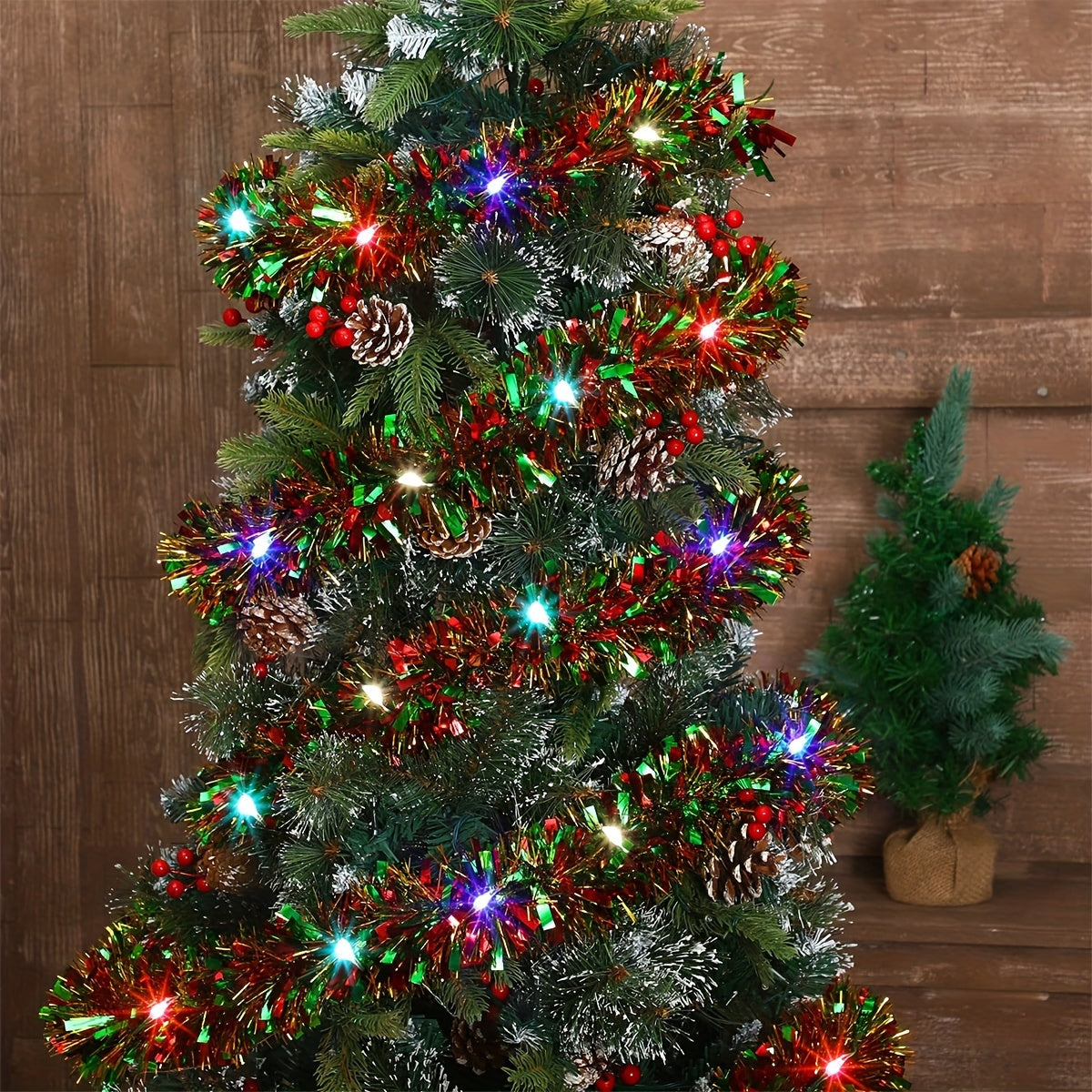 Battery-Powered Tinsel Garland with 50 LED Lights – 16 ft Shimmering Holiday Decor | Thomler