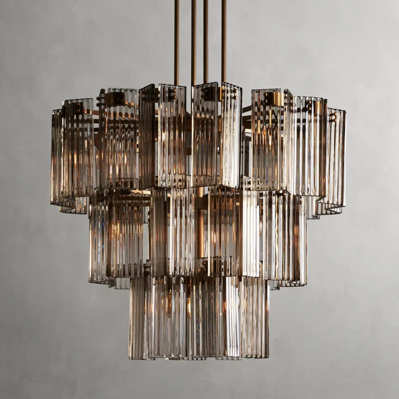 Circular Glass Panel Statement Chandelier 38-60 Inch Multi-Light Fixture for Dining Room Foyer High Ceiling Steel Frame Hanging Light | Thomler