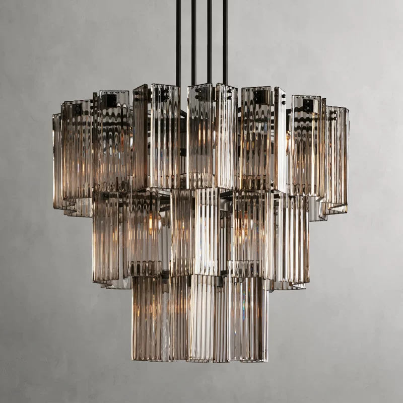 Circular Glass Panel Statement Chandelier 38-60 Inch Multi-Light Fixture for Dining Room Foyer High Ceiling Steel Frame Hanging Light | Thomler