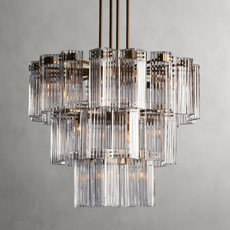 Circular Glass Panel Statement Chandelier 38-60 Inch Multi-Light Fixture for Dining Room Foyer High Ceiling Steel Frame Hanging Light | Thomler