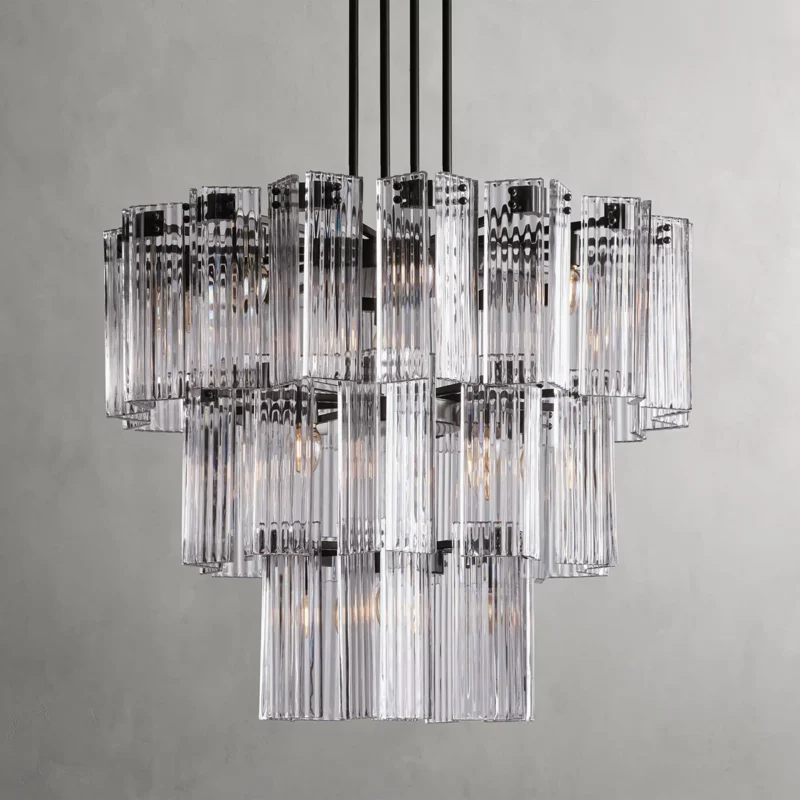 Circular Glass Panel Statement Chandelier 38-60 Inch Multi-Light Fixture for Dining Room Foyer High Ceiling Steel Frame Hanging Light | Thomler