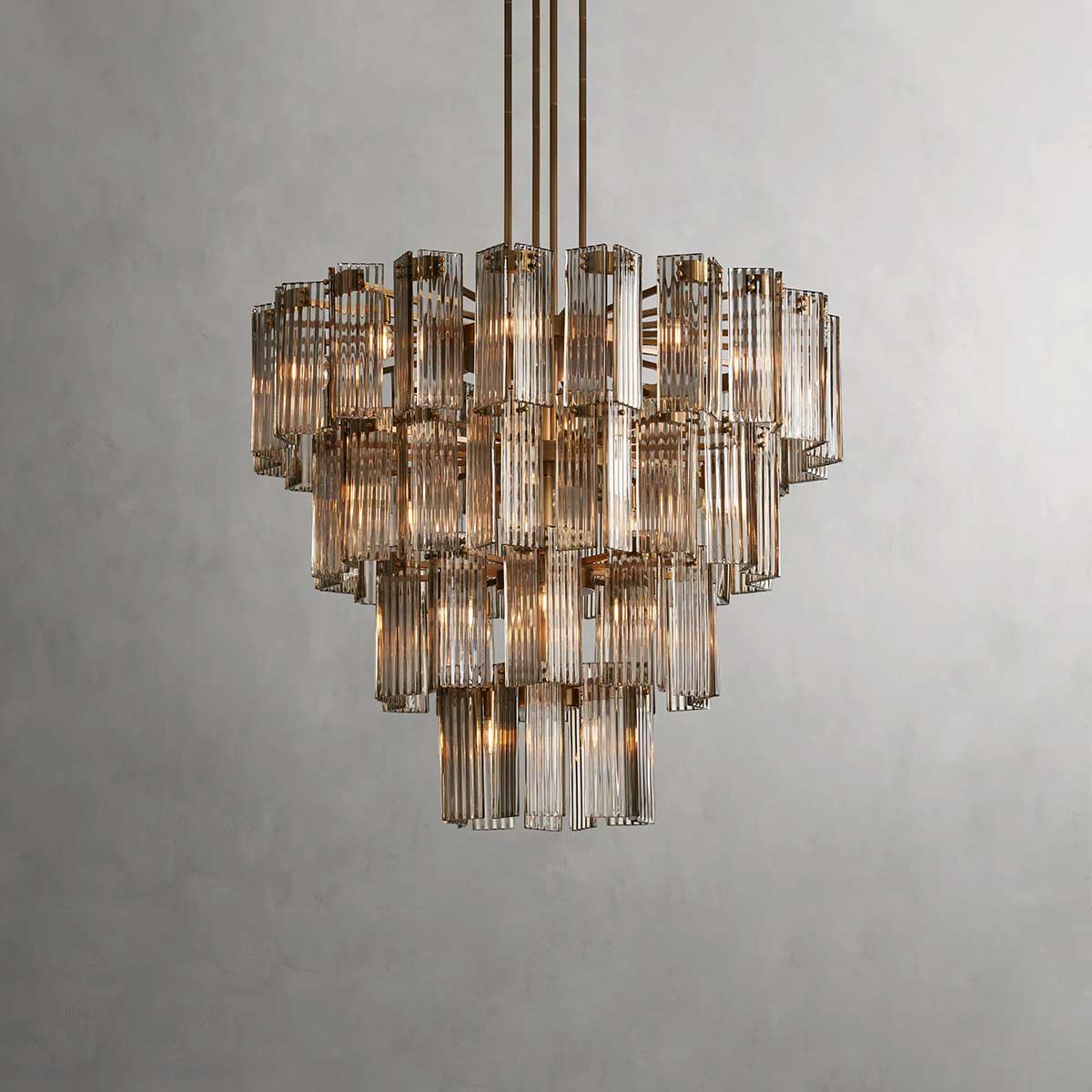 Circular Glass Panel Statement Chandelier 38-60 Inch Multi-Light Fixture for Dining Room Foyer High Ceiling Steel Frame Hanging Light | Thomler