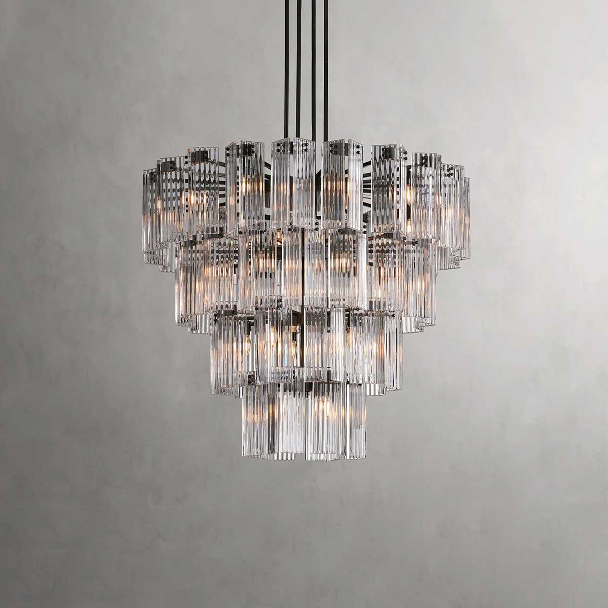 Circular Glass Panel Statement Chandelier 38-60 Inch Multi-Light Fixture for Dining Room Foyer High Ceiling Steel Frame Hanging Light | Thomler