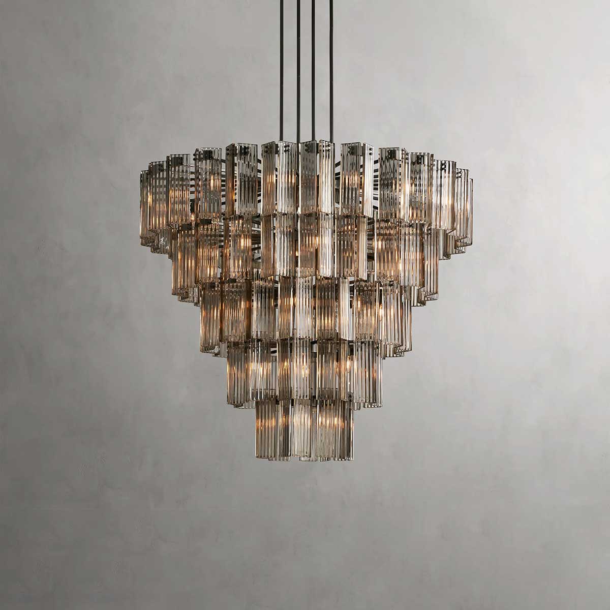 Circular Glass Panel Statement Chandelier 38-60 Inch Multi-Light Fixture for Dining Room Foyer High Ceiling Steel Frame Hanging Light | Thomler