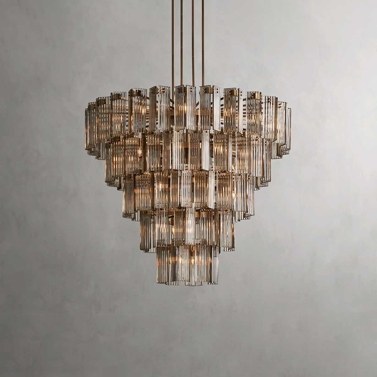 Circular Glass Panel Statement Chandelier 38-60 Inch Multi-Light Fixture for Dining Room Foyer High Ceiling Steel Frame Hanging Light | Thomler