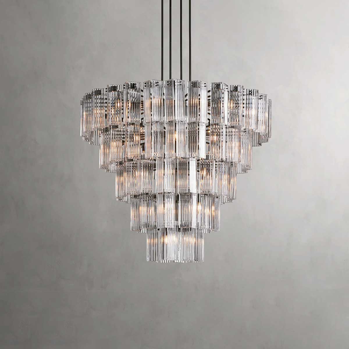 Circular Glass Panel Statement Chandelier 38-60 Inch Multi-Light Fixture for Dining Room Foyer High Ceiling Steel Frame Hanging Light | Thomler