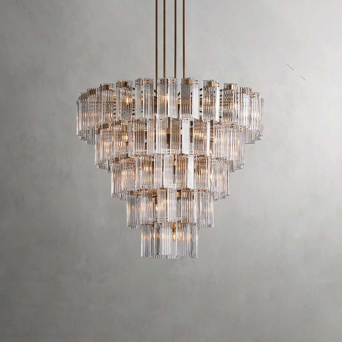 Circular Glass Panel Statement Chandelier 38-60 Inch Multi-Light Fixture for Dining Room Foyer High Ceiling Steel Frame Hanging Light | Thomler