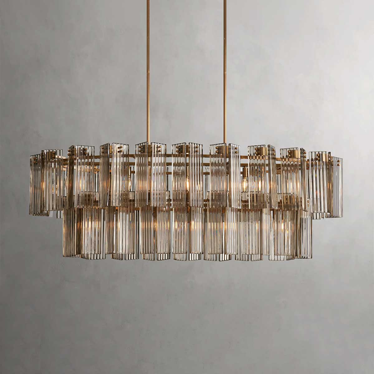 Oval Glass Panel Chandelier with Metal Frame 4-17 Lights Adjustable Height for Dining Room & Entryway | Thomler