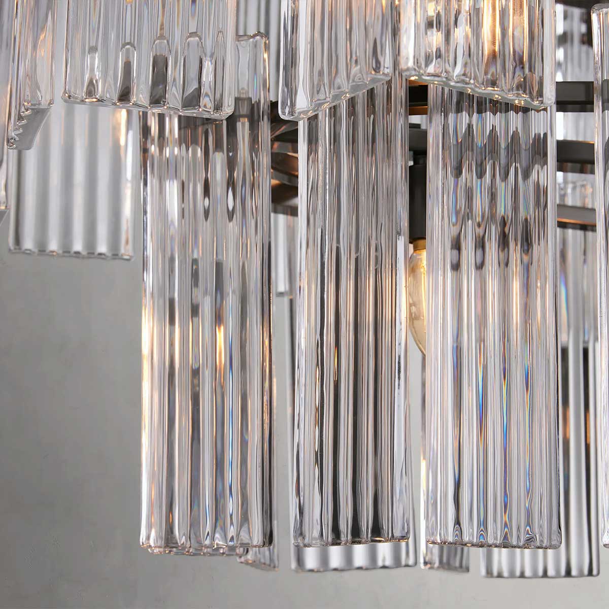 Oval Glass Panel Chandelier with Metal Frame 4-17 Lights Adjustable Height for Dining Room & Entryway | Thomler