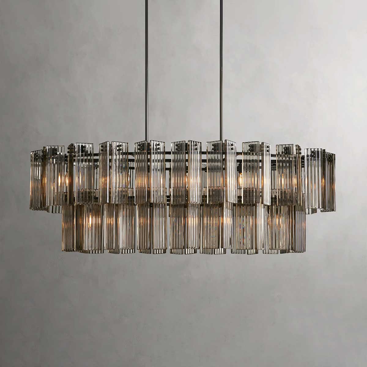 Oval Glass Panel Chandelier with Metal Frame 4-17 Lights Adjustable Height for Dining Room & Entryway | Thomler