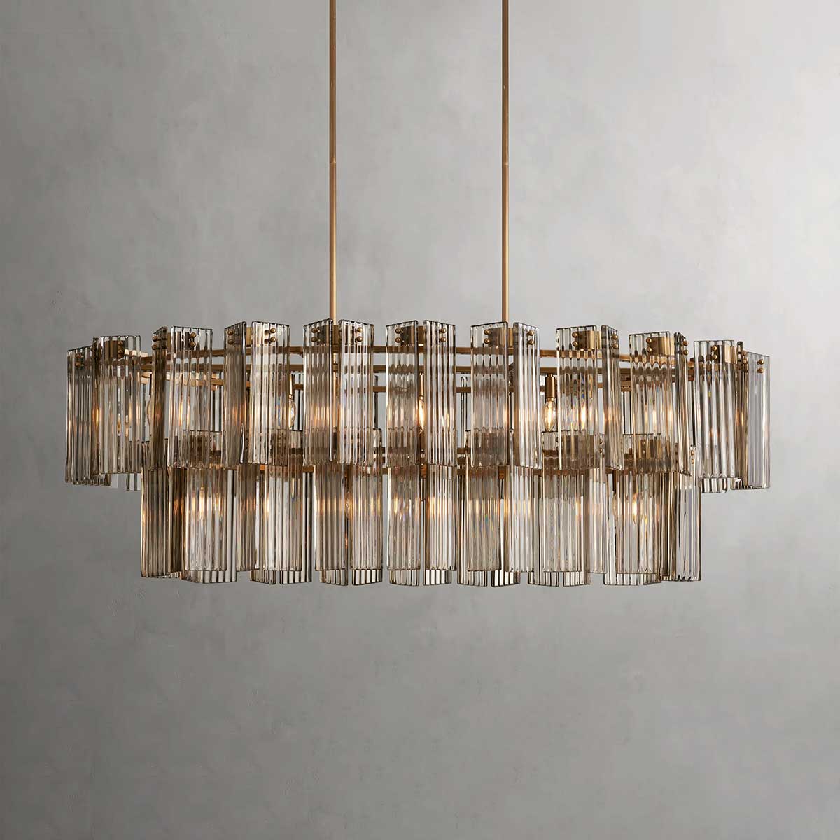 Oval Glass Panel Chandelier with Metal Frame 4-17 Lights Adjustable Height for Dining Room & Entryway | Thomler