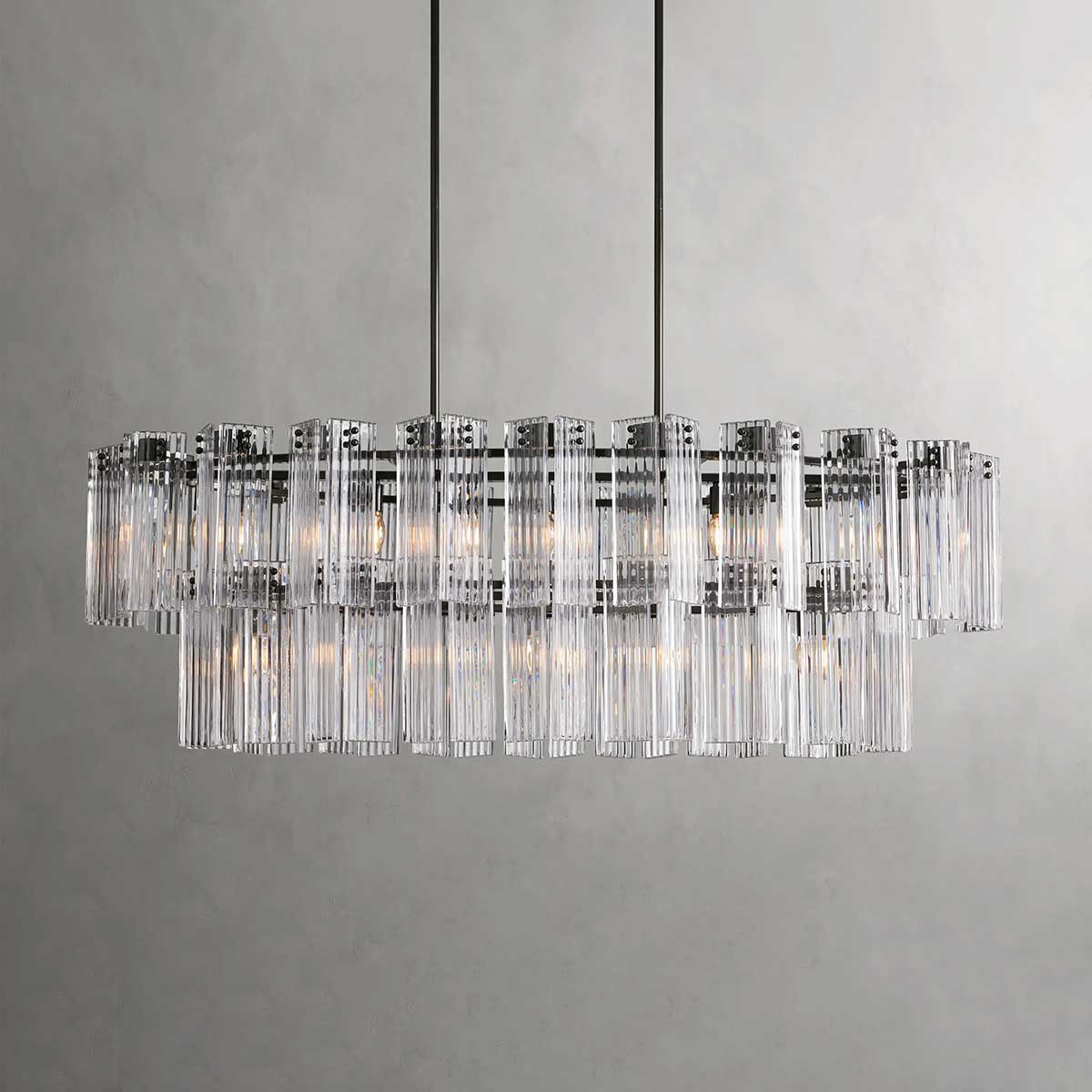 Oval Glass Panel Chandelier with Metal Frame 4-17 Lights Adjustable Height for Dining Room & Entryway | Thomler