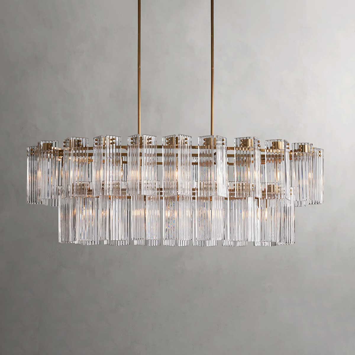 Oval Glass Panel Chandelier with Metal Frame 4-17 Lights Adjustable Height for Dining Room & Entryway | Thomler