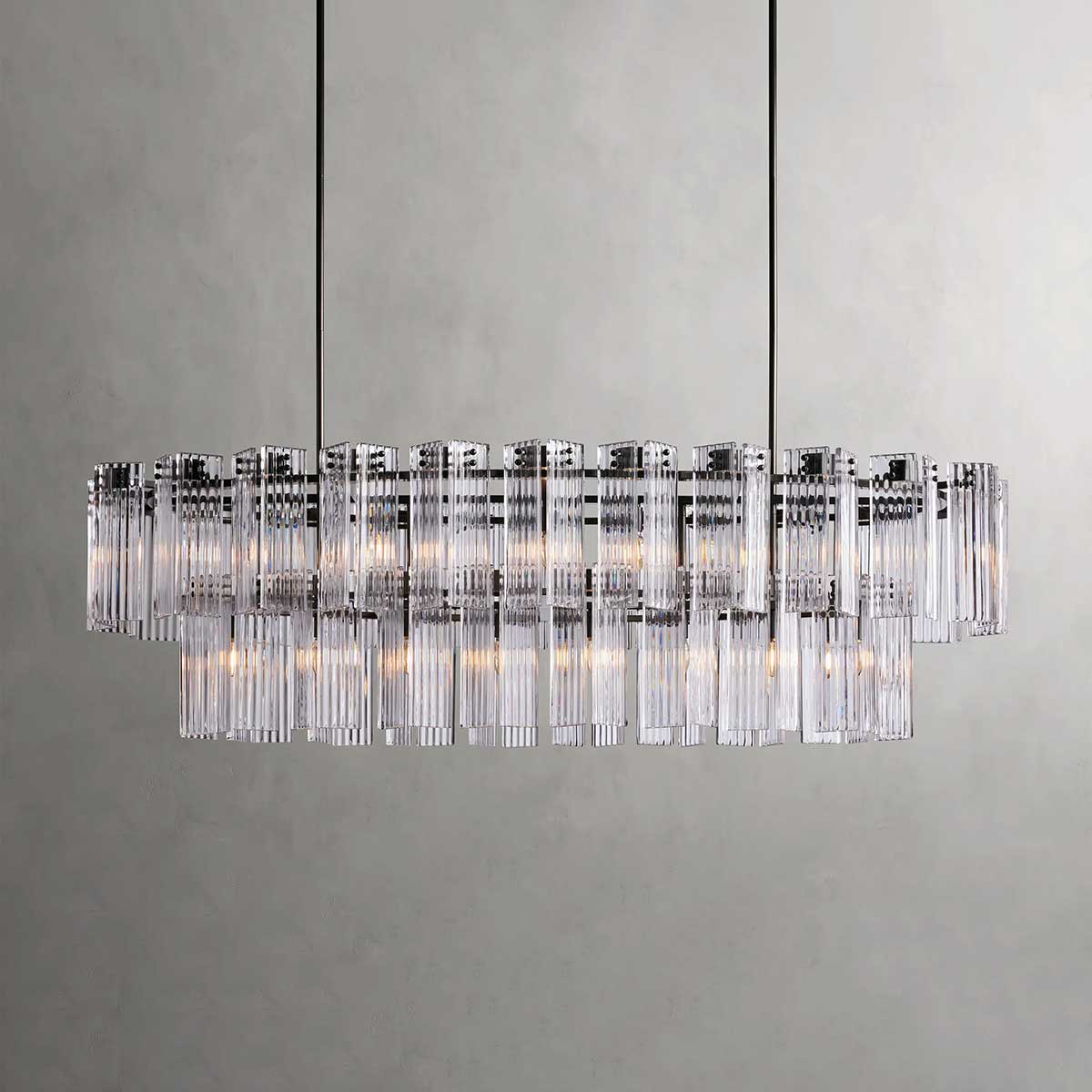 Oval Glass Panel Chandelier with Metal Frame 4-17 Lights Adjustable Height for Dining Room & Entryway | Thomler
