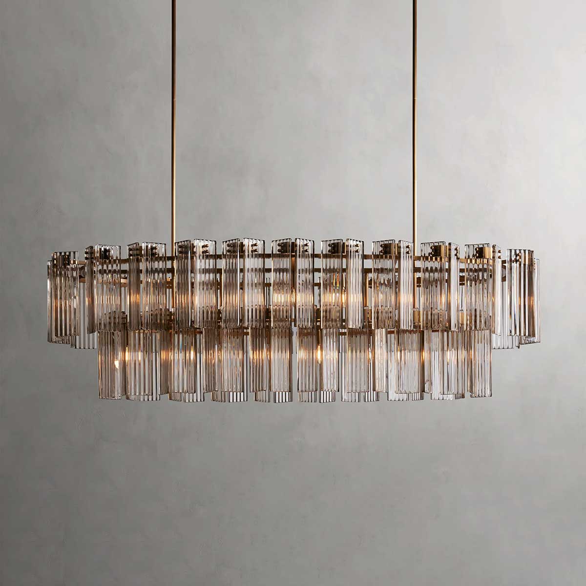 Oval Glass Panel Chandelier with Metal Frame 4-17 Lights Adjustable Height for Dining Room & Entryway | Thomler