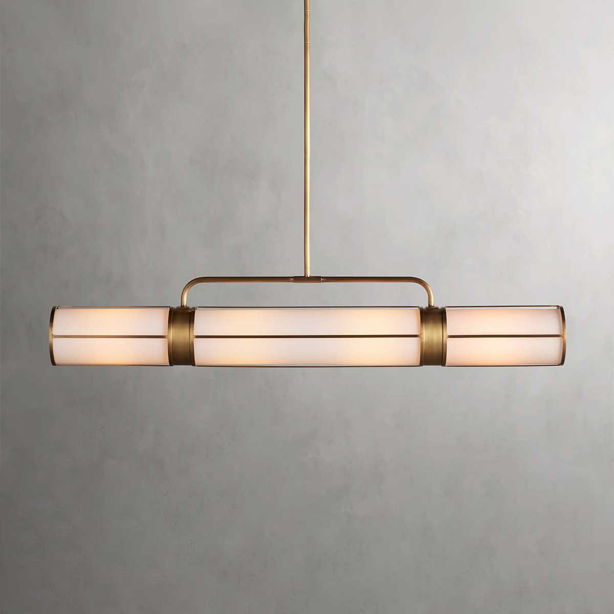 Industrial Pendant Light with Frosted Glass Tubes for Dining Room and Kitchen Island – Adjustable Drop Brass or Bronze – 4 or 5 Socket | Thomler