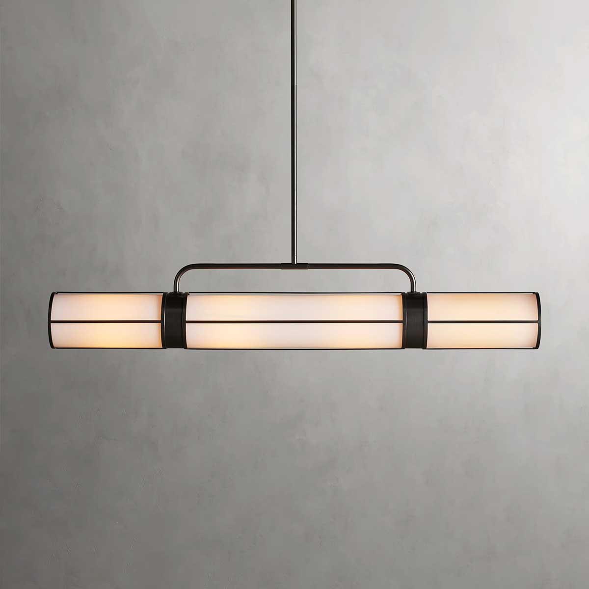 Industrial Pendant Light with Frosted Glass Tubes for Dining Room and Kitchen Island – Adjustable Drop Brass or Bronze – 4 or 5 Socket | Thomler