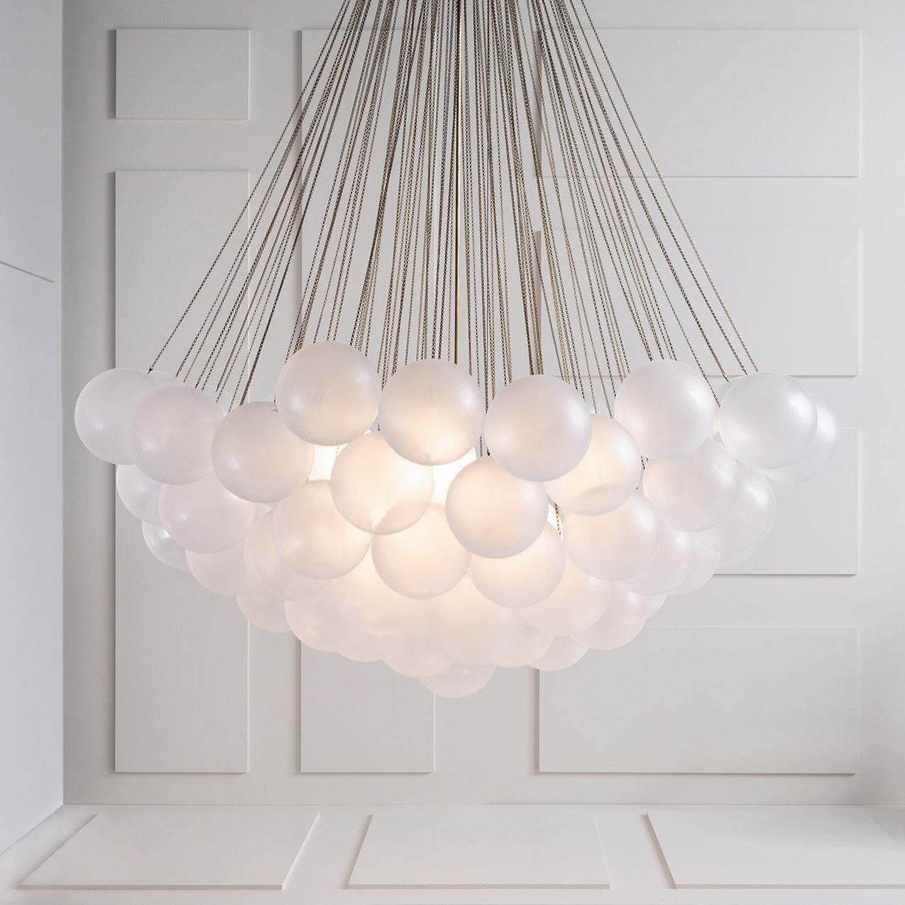 Frosted Glass Orb Chandelier 15.8 in x 33.5 in Indoor Ceiling Light 19-73 Heads Adjustable Modern Dining Room Living Room Pendant Fixture | Thomler