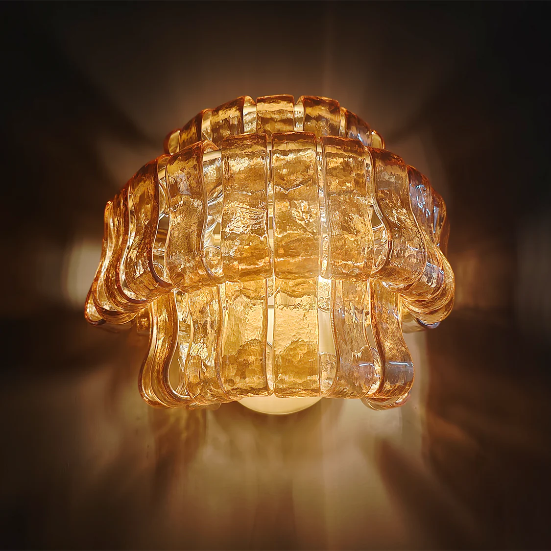 Textured Glass Wall Sconce Light Fixture with Curved Shade for Living Room Bedroom Dining Room | Hardwired 2-Bulb Accent Lighting | Thomler
