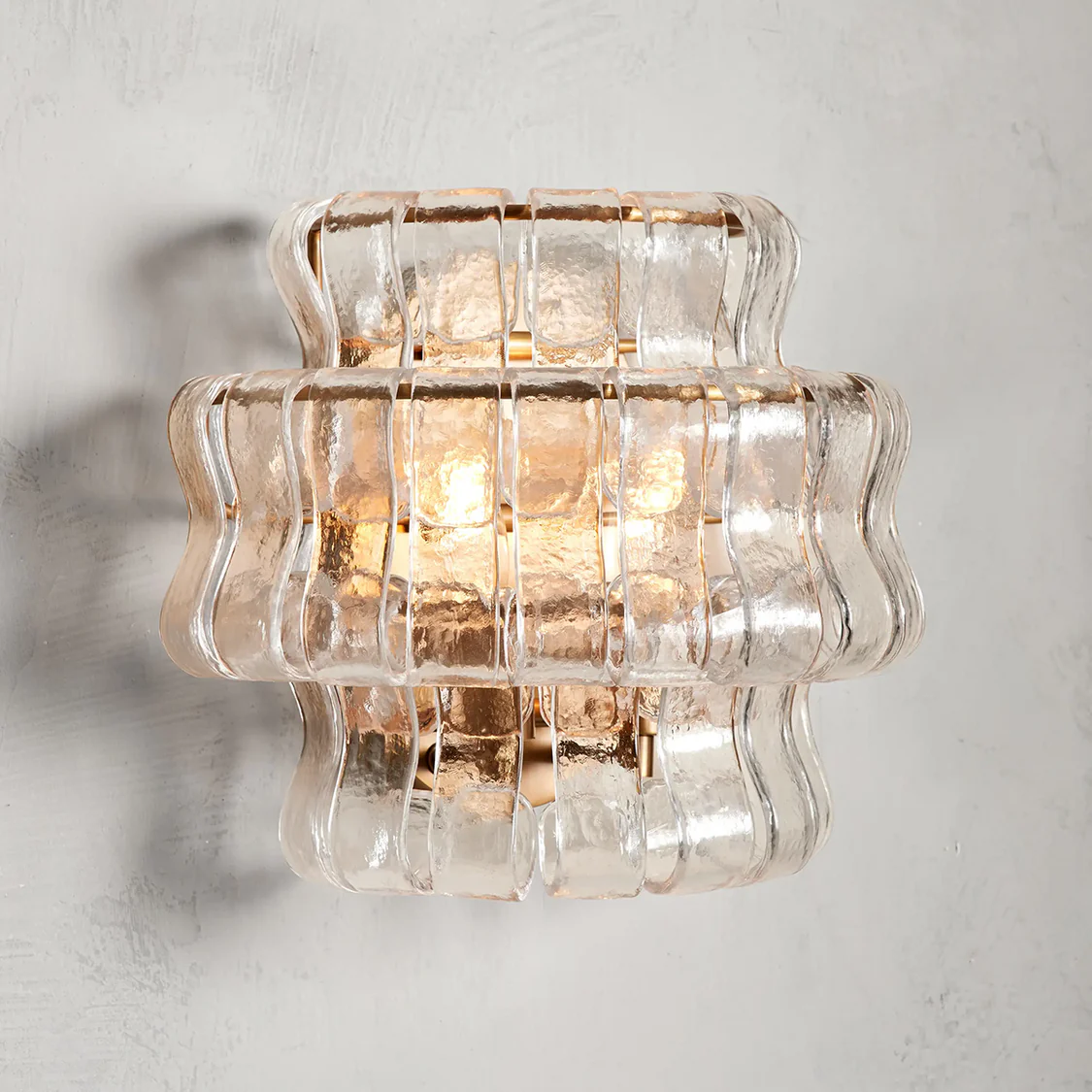 Textured Glass Wall Sconce Light Fixture with Curved Shade for Living Room Bedroom Dining Room | Hardwired 2-Bulb Accent Lighting | Thomler