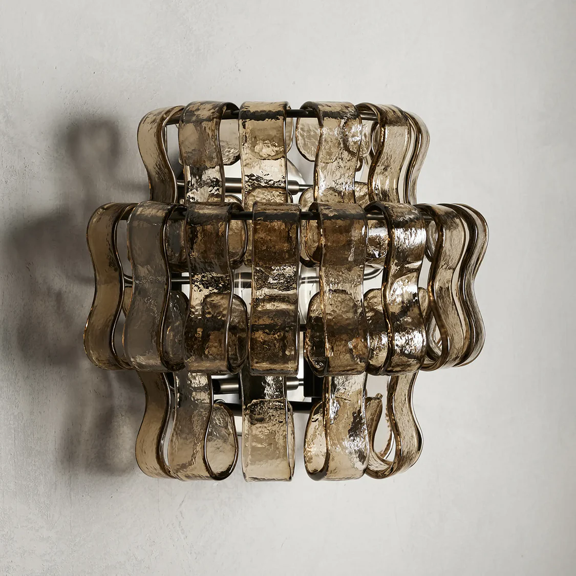 Textured Glass Wall Sconce Light Fixture with Curved Shade for Living Room Bedroom Dining Room | Hardwired 2-Bulb Accent Lighting | Thomler