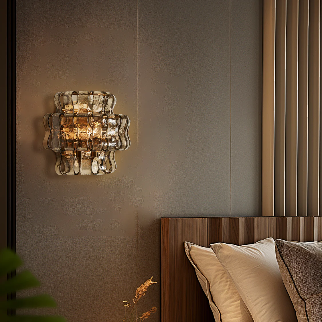 Textured Glass Wall Sconce Light Fixture with Curved Shade for Living Room Bedroom Dining Room | Hardwired 2-Bulb Accent Lighting | Thomler
